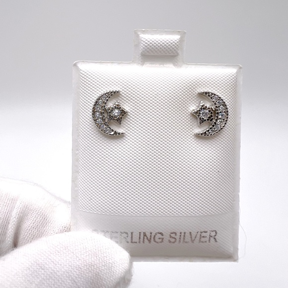 Sterling Silver Moon & Star Earrings - Picture 7 of 14